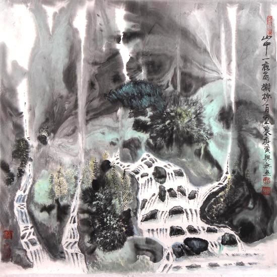 山中一夜雨 树梢百重泉