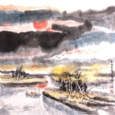 夕阳西下垂钓图