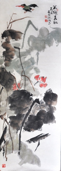 荷花小鸟