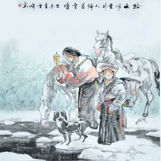路出寒云外，人归暮雪时